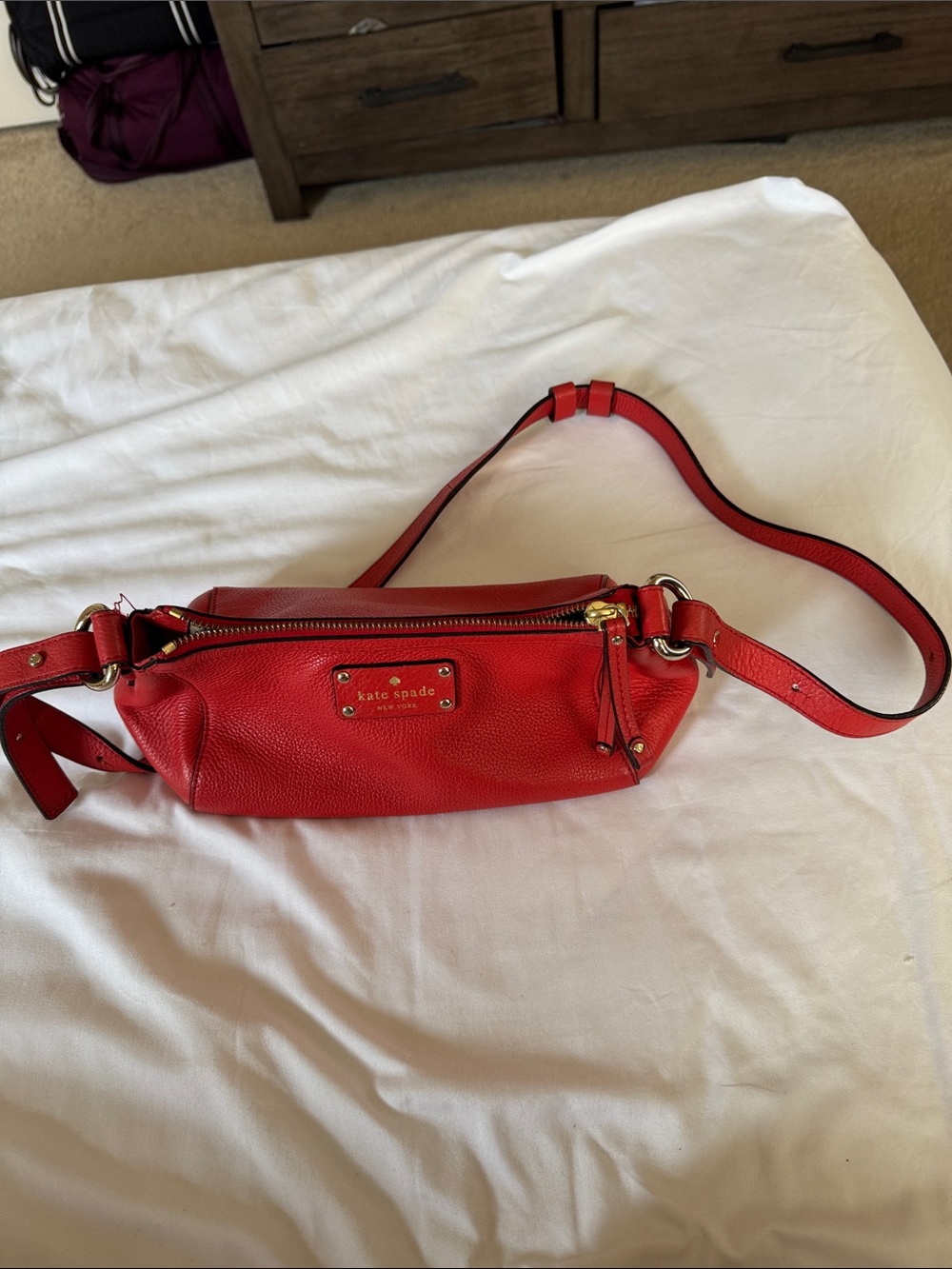 kate spade Red Leather Crossbody Belt Bag with Gold Hardware